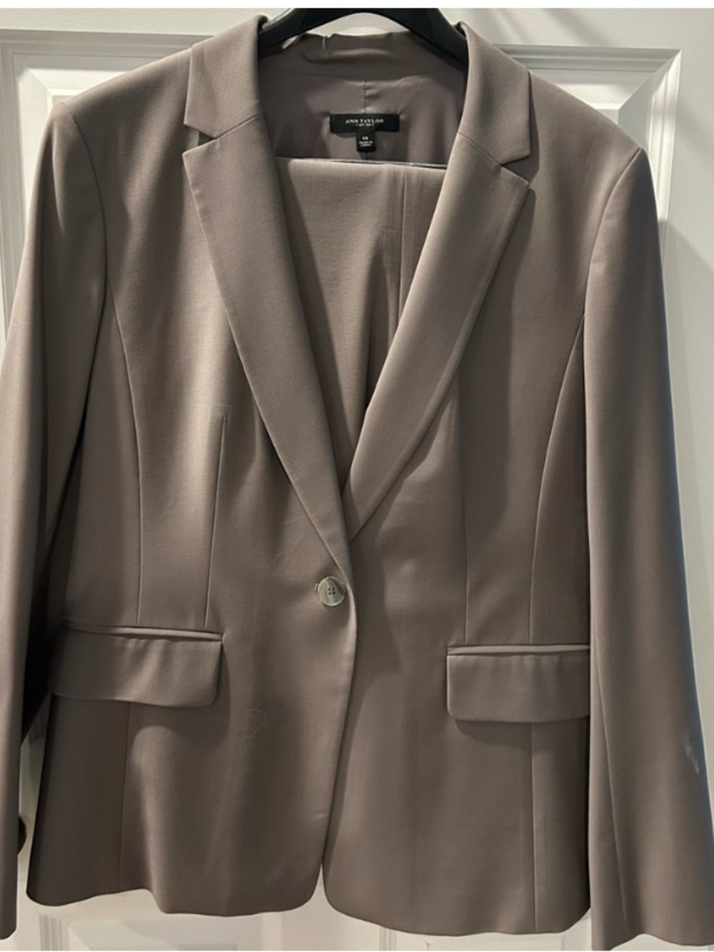 Ann Taylor Taupe Single-Button Suit Jacket and pants size 14